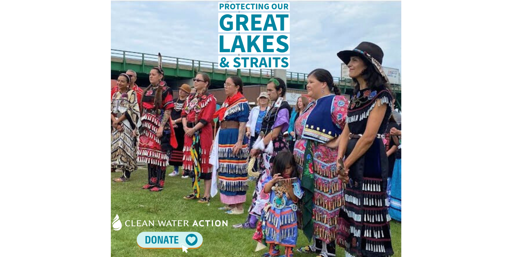 Indigenous women protest next to the Straits of Mackinac and Line 5