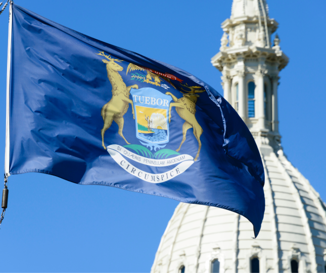 Michigan Capitol Building and Flag