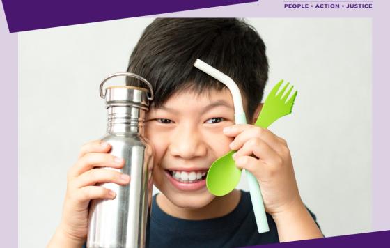 Plastic Free July 2022-ReThinkDisposable-Boy Holding Reusable Items